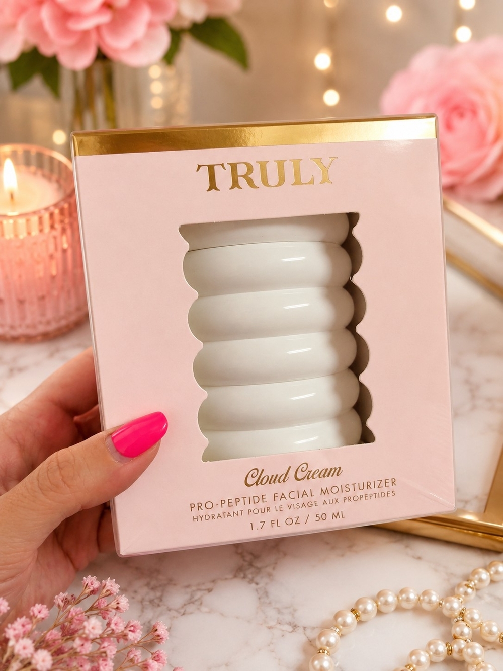 TRULY Cloud Cream Pro-Peptide Moisturizer – Pink & Gold Box with White Jar